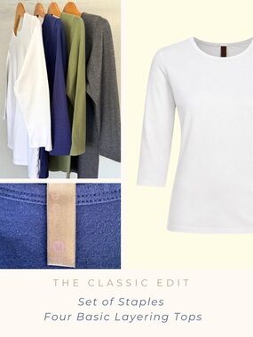 Capsule Tops Set | Cotton Stretch 3/4 Sleeve Crew | White Navy Olive Gray
